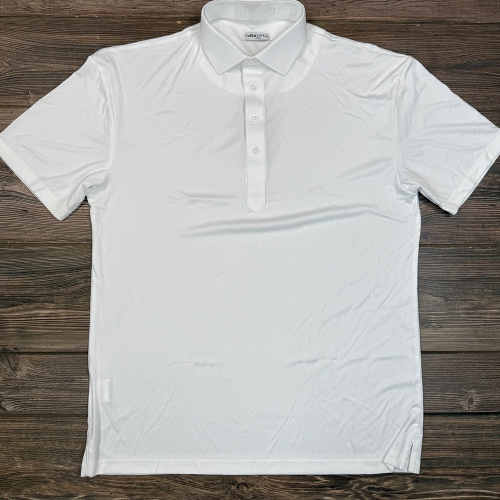 Collars & Co Mens Size Large Dress Collar Polo White Short Sleeve Performance - Picture 2 of 7